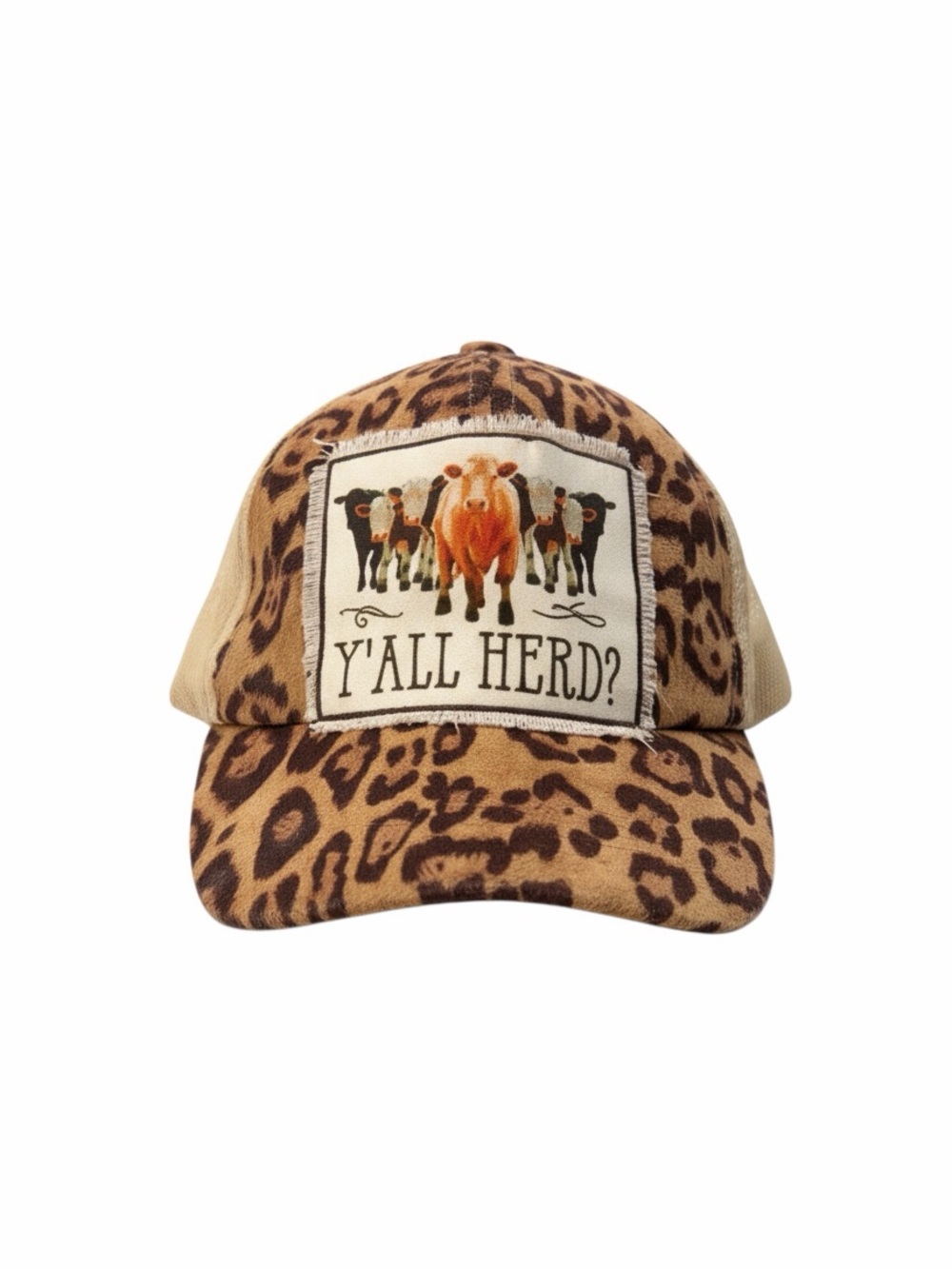 Southern Junkie Yall Herd Leopard Cow Patch Hat OS